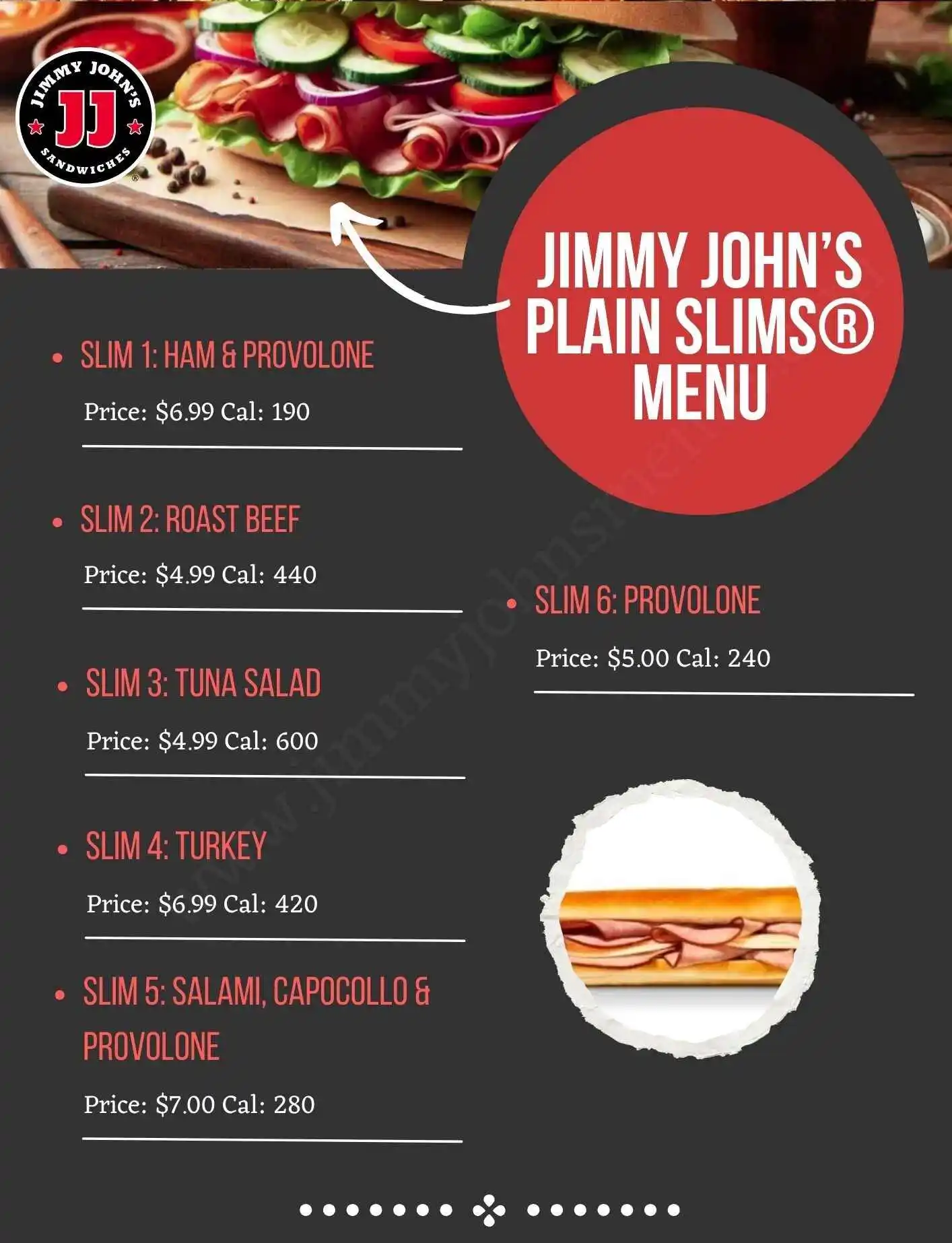 Jimmy John’s Plain Slims Menu