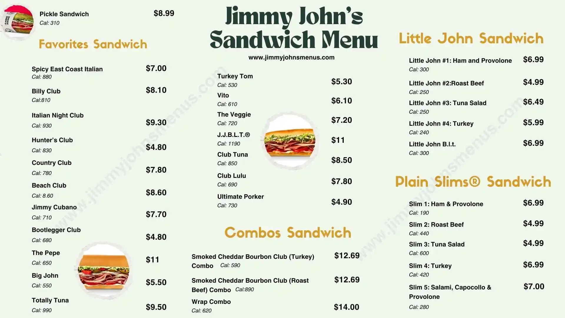 Jimmy John's Sandwich Menu